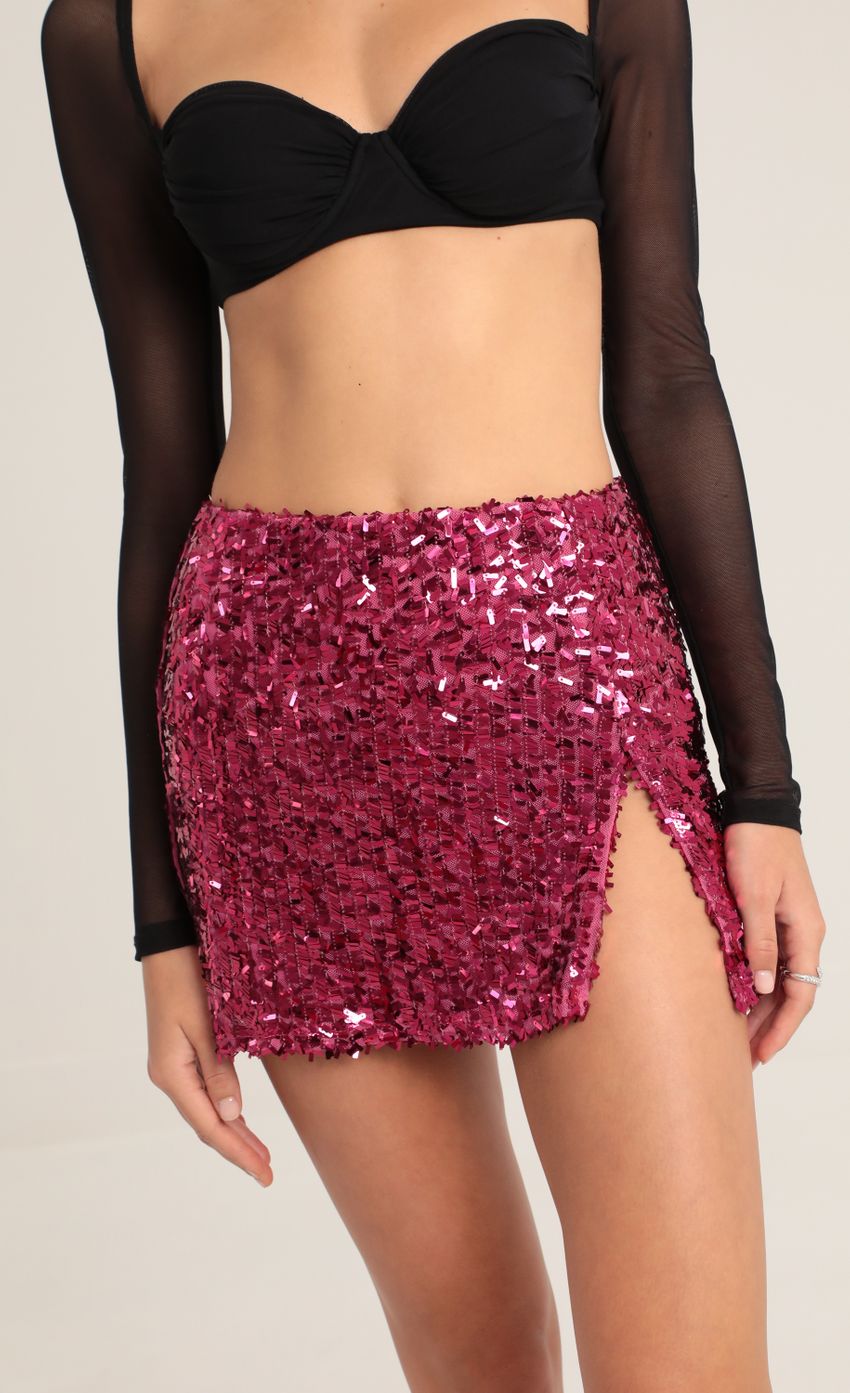 Picture Lilla Sequin Mesh Mini Skirt in Pink. Source: https://media-img.lucyinthesky.com/data/Oct22/850xAUTO/dec14051-72f4-4b4e-ae34-6e18c59edf7f.jpg