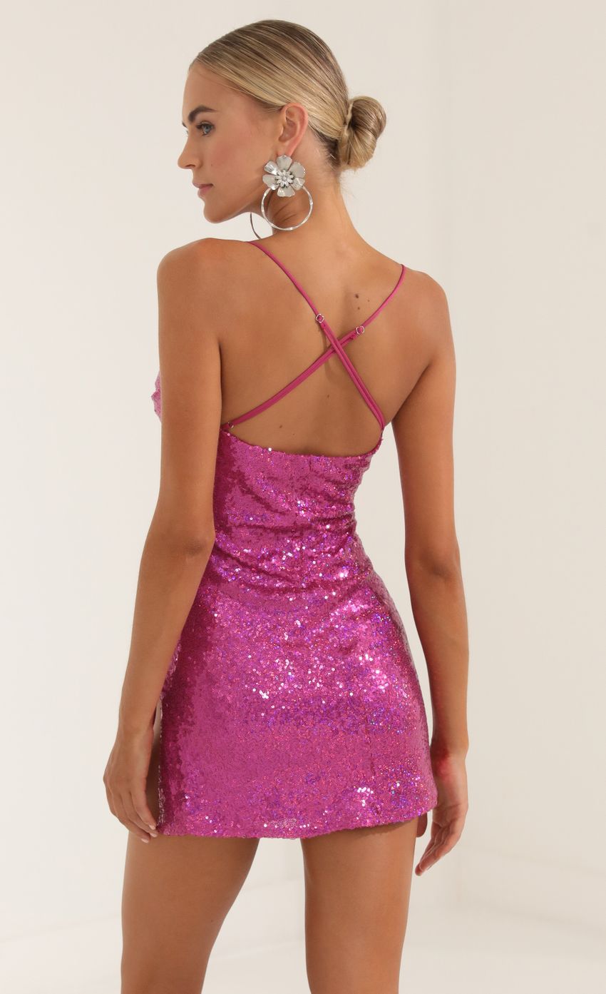 Picture Sequin Side Slit Dress in Pink. Source: https://media-img.lucyinthesky.com/data/Oct22/850xAUTO/e121e9be-0353-431a-b923-01e4a17cf75b.jpg