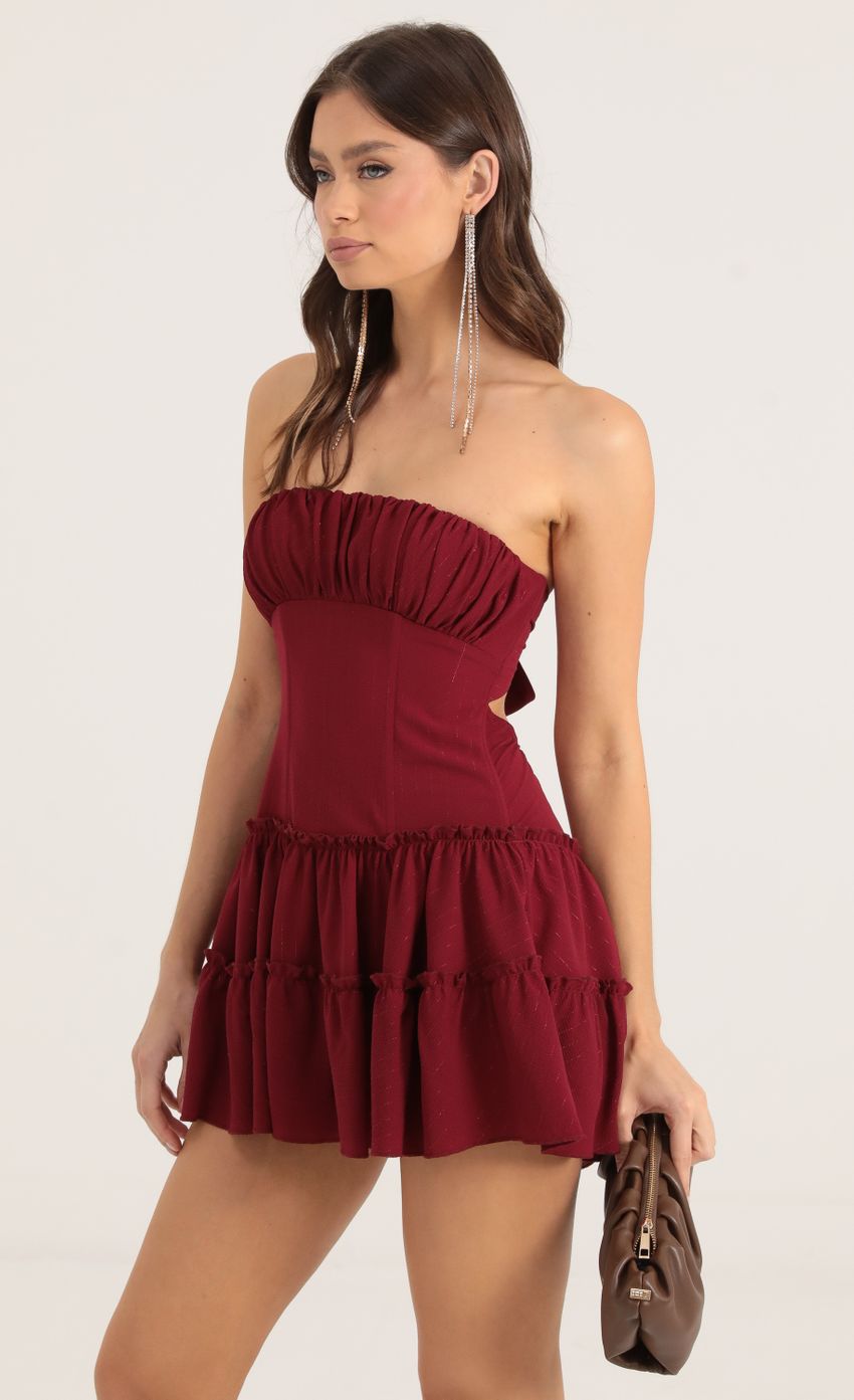 Picture Striped Crepe Strapless Corset Dress in Red. Source: https://media-img.lucyinthesky.com/data/Oct22/850xAUTO/edf95c6a-e3a0-48df-917e-28189d074eb2.jpg