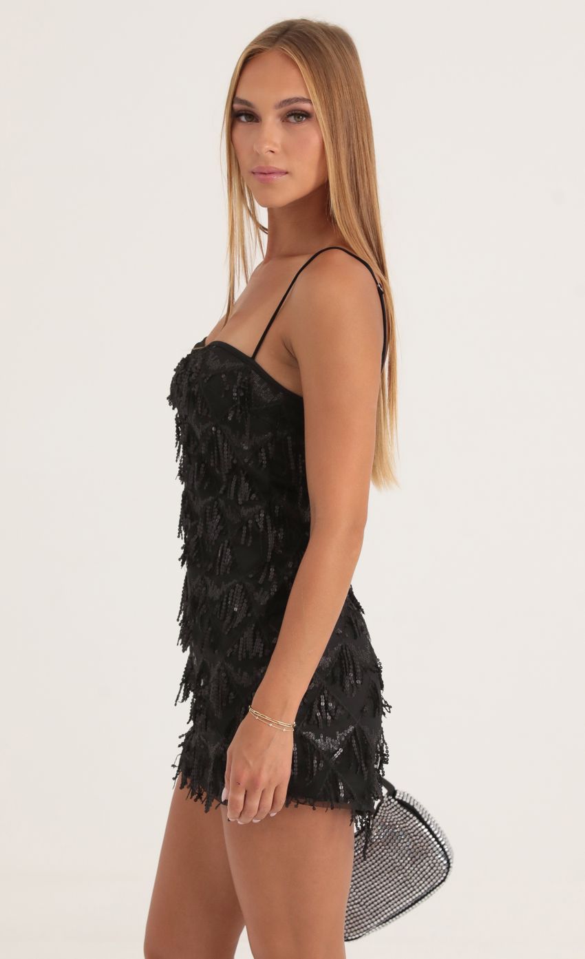 Picture Tulle Sequin Fringe Dress in Black. Source: https://media-img.lucyinthesky.com/data/Oct22/850xAUTO/ee0e47b9-09c4-4625-8558-d470b9956f80.jpg