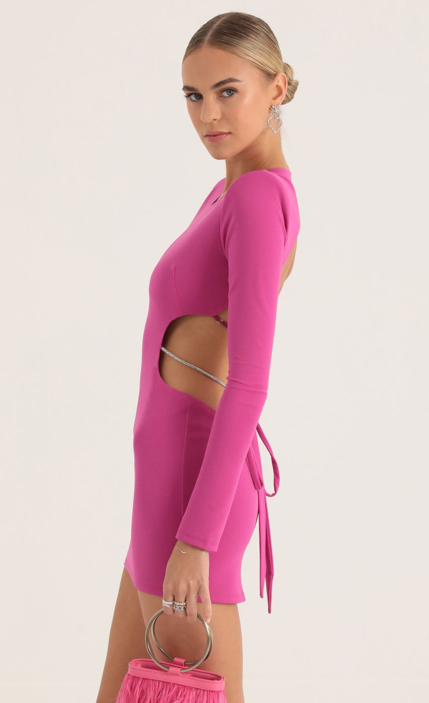Picture Crepe Shoulder Pad Cutout Dress in Pink. Source: https://media-img.lucyinthesky.com/data/Oct22/850xAUTO/f0621199-35c3-4a71-a009-e6eba154e11e.jpg