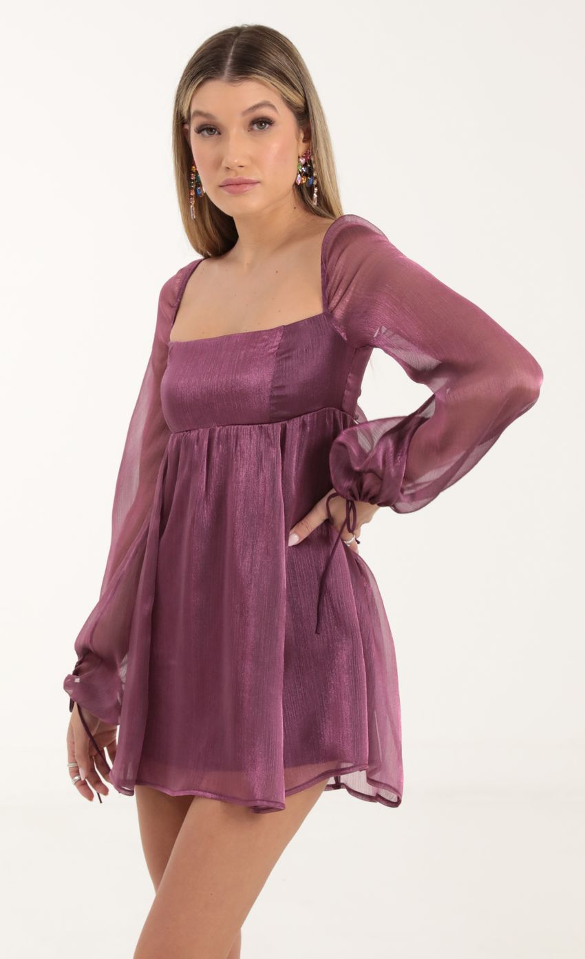 Picture Crinkle Long Sleeve Baby Doll Dress in Purple. Source: https://media-img.lucyinthesky.com/data/Oct22/850xAUTO/f39cef97-6ed3-41a6-87c9-6bf12d903776.jpg