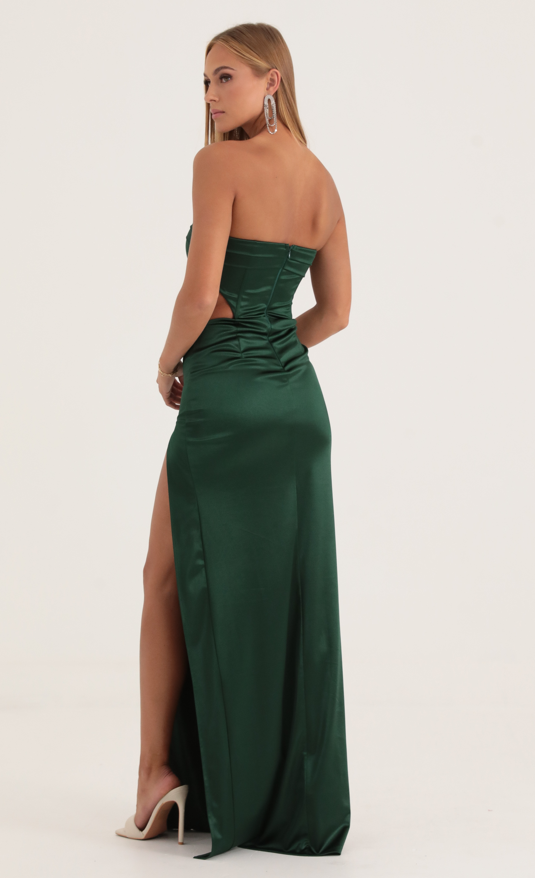 white christmas dresses Solid Heavy Bias Cut Satin Slip Dress - Green
