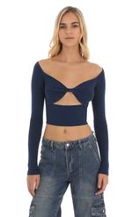 Picture Ribbed Cutout Top in Navy. Source: https://media-img.lucyinthesky.com/data/Oct23/150xAUTO/216590bc-188c-4b80-b7a3-528003512bdb.jpg