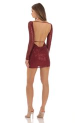 Picture Sequin Long Sleeve Open Back Bodycon Dress in Red. Source: https://media-img.lucyinthesky.com/data/Oct23/150xAUTO/5ceca7de-b980-4707-b61f-9dea5ebad327.jpg