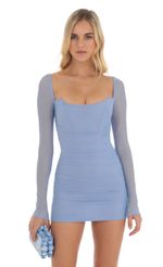 Picture Mesh Corset Long Sleeve Dress in Blue. Source: https://media-img.lucyinthesky.com/data/Oct23/150xAUTO/b25baaaa-6631-4c6d-8436-99331d4b2a92.jpg