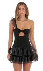 Picture One Shoulder Ruffle Dress in Black. Source: https://media-img.lucyinthesky.com/data/Oct23/150xAUTO/c5505ccf-5240-4301-8bea-b21300d944ca.jpg