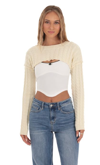 Crop Knit Top in Cream | LUCY IN THE SKY