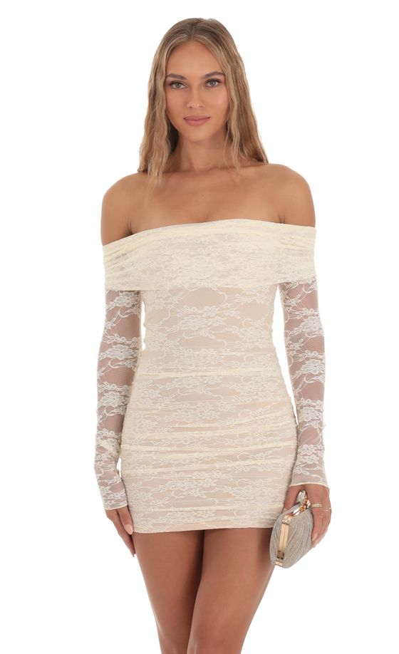 Chiori Long Sleeve Lace Mini Dress in Cream