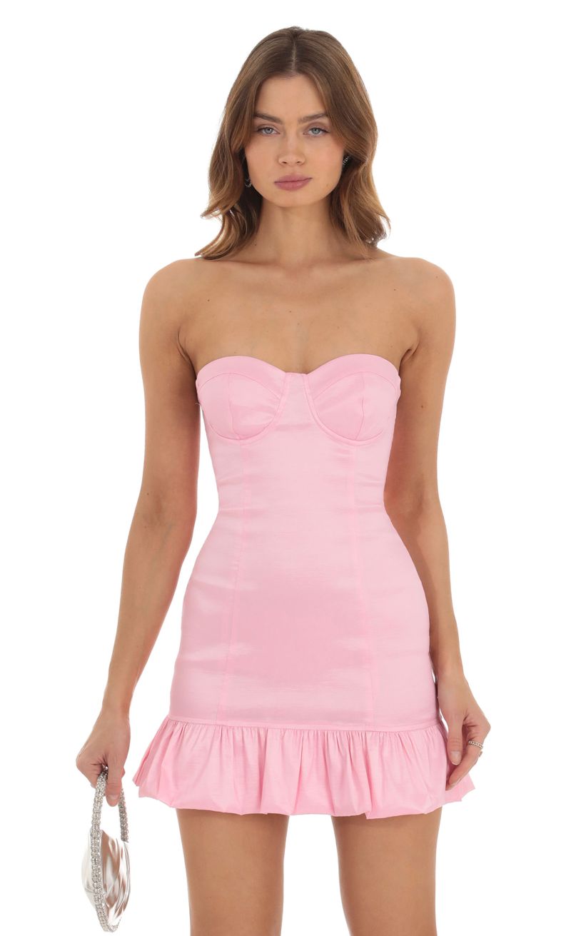 Taffeta Ruffle Bodycon Dress in Pink LUCY IN THE SKY