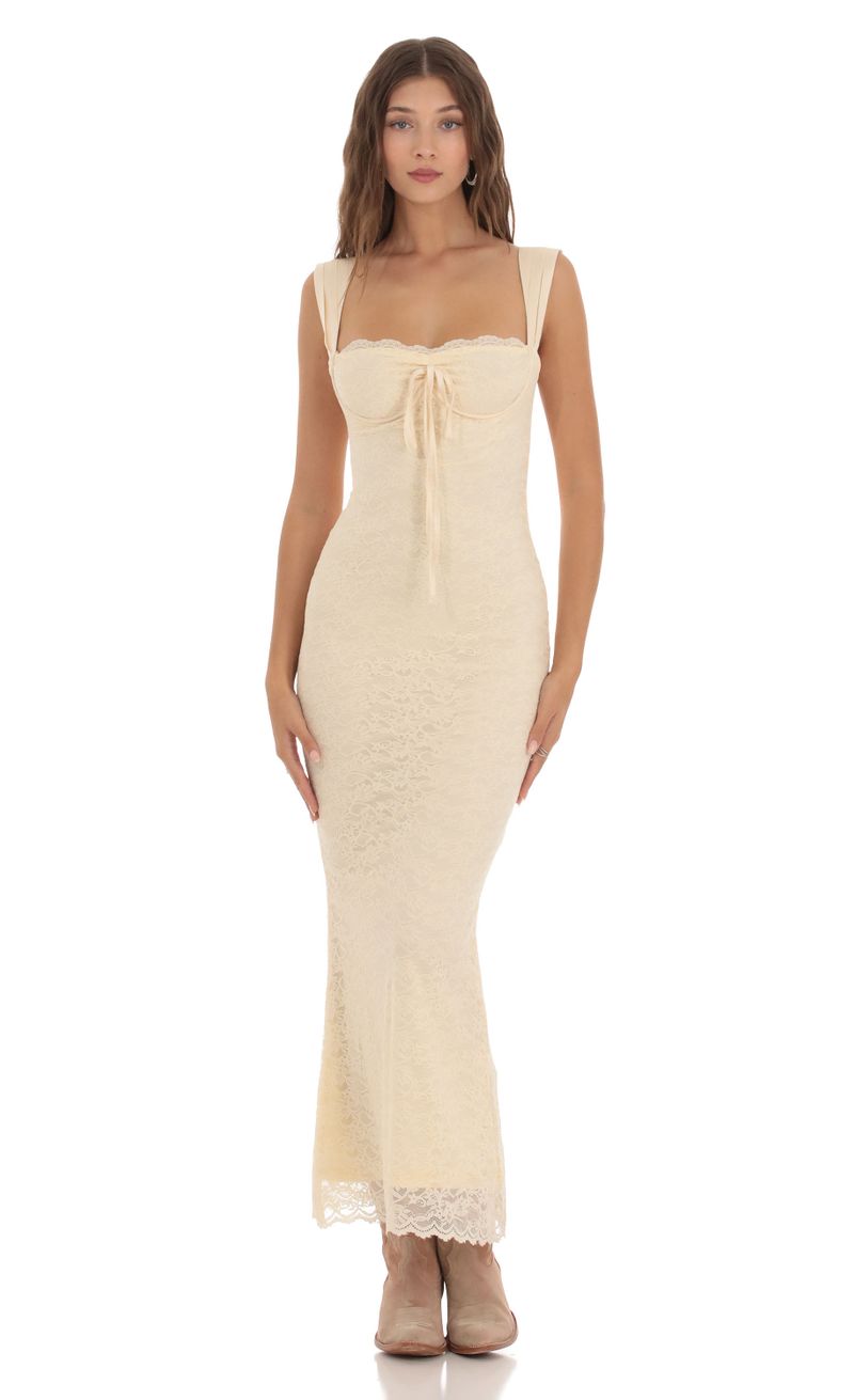 Lace Front Bow Dress in Cream | LUCY IN THE SKY