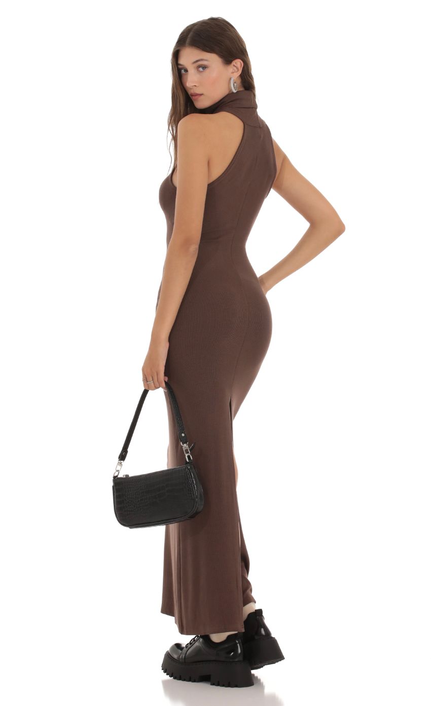 Picture Ribbed Turtleneck Dress in Brown. Source: https://media-img.lucyinthesky.com/data/Oct23/850xAUTO/19a01cd9-d564-43d7-9c1d-a150cc905e2c.jpg
