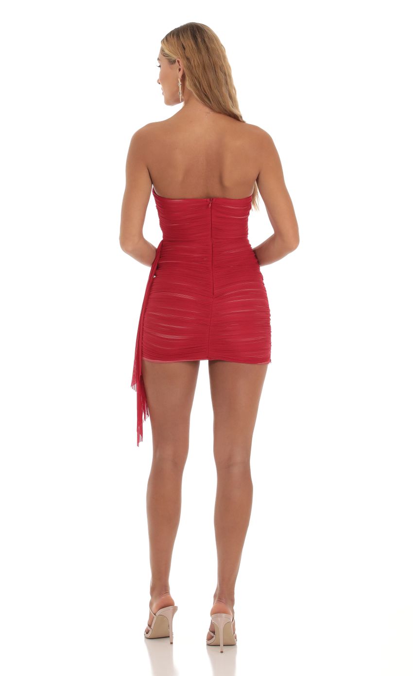Picture Samira Striped Mesh Strapless Tassel Mini Dress in Red. Source: https://media-img.lucyinthesky.com/data/Oct23/850xAUTO/1b251139-67cc-4bf5-a2c9-5a8604f0d04c.jpg