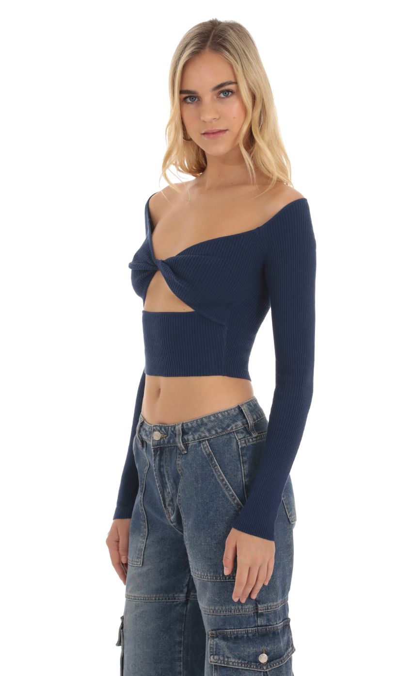 Picture Ribbed Cutout Top in Navy. Source: https://media-img.lucyinthesky.com/data/Oct23/850xAUTO/38e69d6c-2629-4c3c-bc3c-86414ff445ac.jpg
