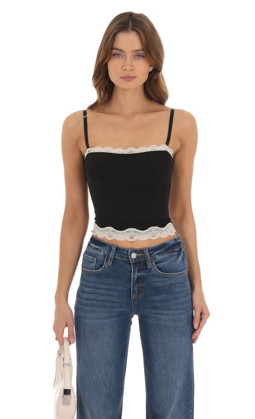 Product image for Kaori Lace Crop Top in Black