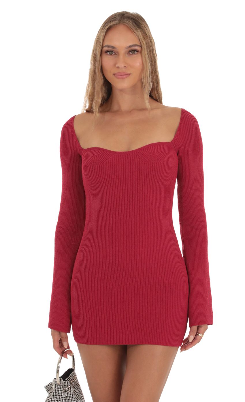 Product image for Knit Bodycon Mini Dress in Red