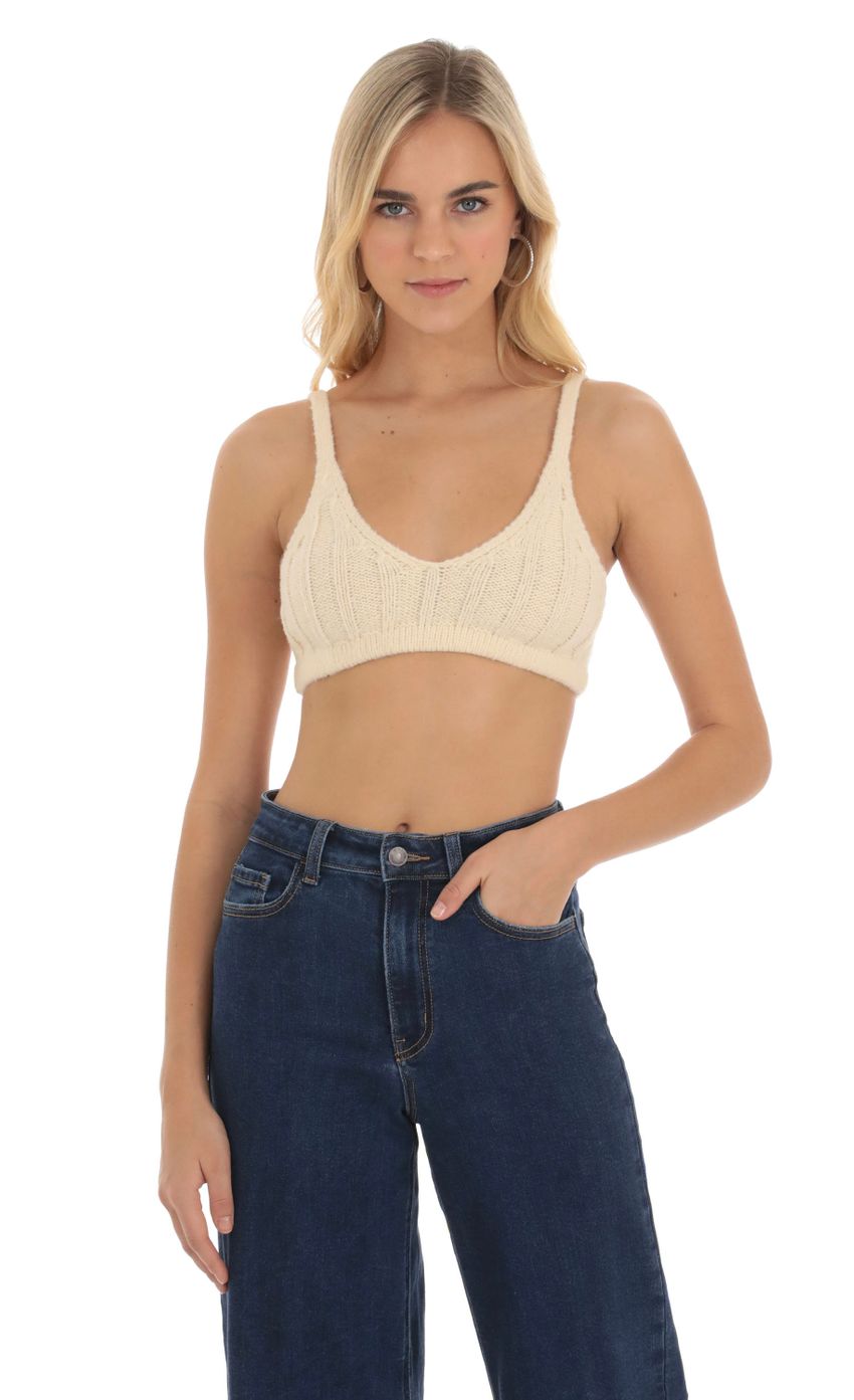 Picture Knit Bralette Top in Cream. Source: https://media-img.lucyinthesky.com/data/Oct23/850xAUTO/5180760e-ee98-4bd6-806e-8f33a87ed46c.jpg