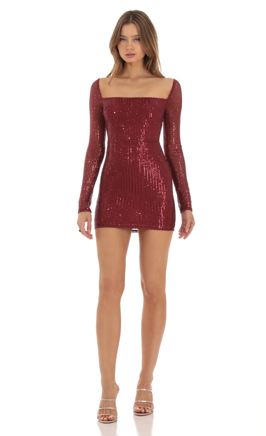 Picture Sequin Long Sleeve Bodycon Dress in Red. Source: https://media-img.lucyinthesky.com/data/Oct23/850xAUTO/564a8068-3184-4338-985a-b046adfbef53.jpg