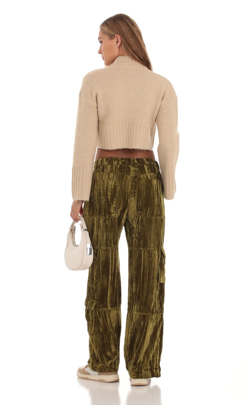 Picture Velvet Cargo Pants in Green. Source: https://media-img.lucyinthesky.com/data/Oct23/850xAUTO/6931dc01-9e08-4810-8a23-494e8223d6a4.jpg