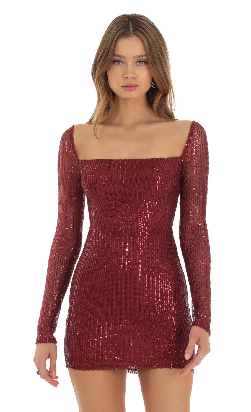 Picture Sequin Long Sleeve Bodycon Dress in Red. Source: https://media-img.lucyinthesky.com/data/Oct23/850xAUTO/6a8d9b3e-54bc-41fe-aa0a-30f3b2a2c4c7.jpg