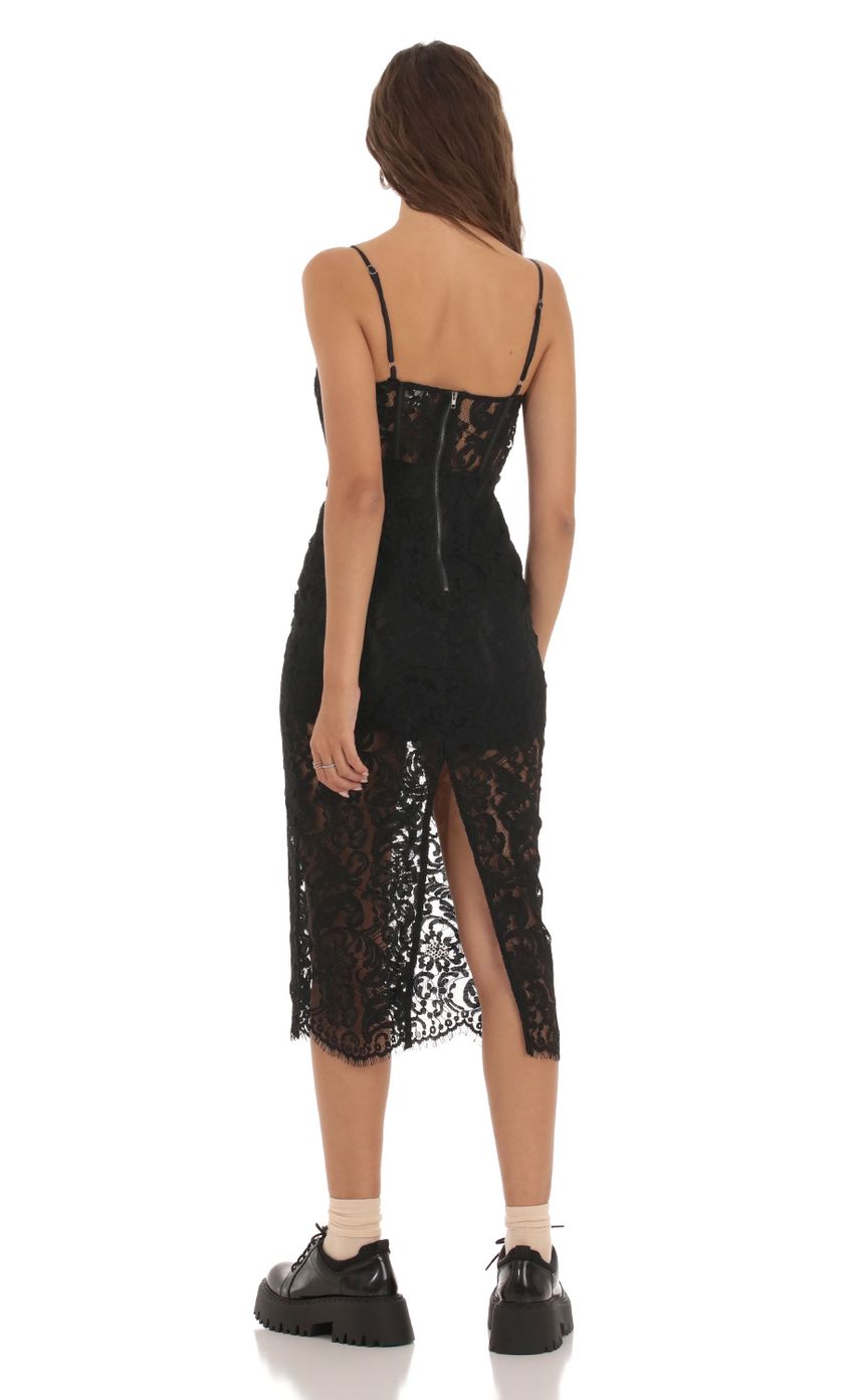 Picture Sheer Lace Midi Dress in Black. Source: https://media-img.lucyinthesky.com/data/Oct23/850xAUTO/7745bda6-7a89-48a3-af7a-067aeb6affd4.jpg