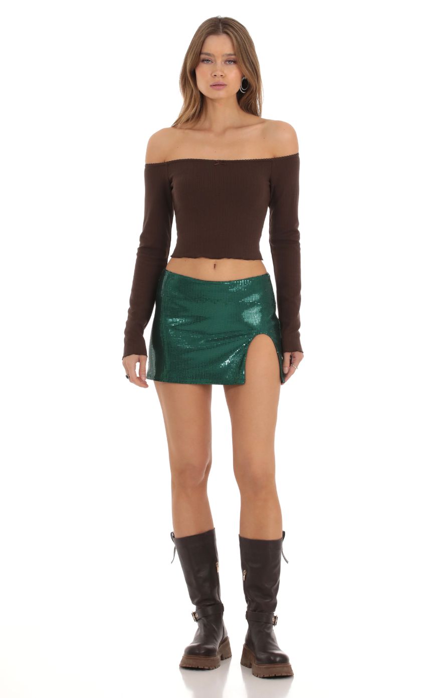 Picture Sequin Slit Skirt in Green. Source: https://media-img.lucyinthesky.com/data/Oct23/850xAUTO/7d952684-7f64-428e-a37f-e9c7543baba6.jpg