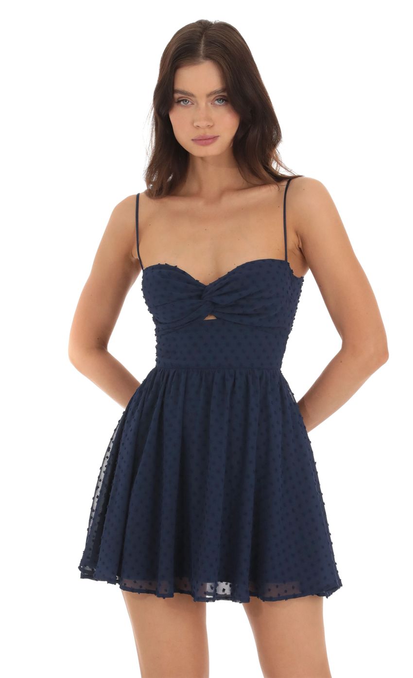 Picture Dotted Chiffon Twist Dress in Navy. Source: https://media-img.lucyinthesky.com/data/Oct23/850xAUTO/844d3a45-0797-4bdf-bbee-7d70d405815c.jpg