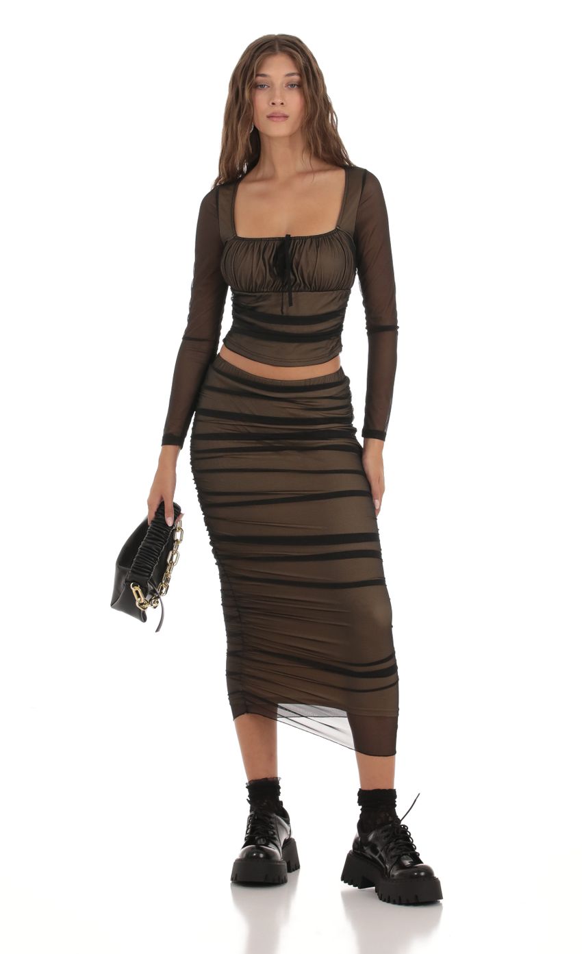 Picture Mesh Ruched Two Piece Set in Black. Source: https://media-img.lucyinthesky.com/data/Oct23/850xAUTO/8a57831e-07b3-42c6-8a93-8ff94b84e279.jpg