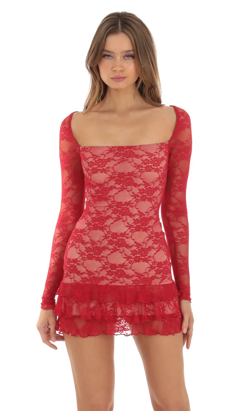 Picture Lace Ruffle Dress in Red. Source: https://media-img.lucyinthesky.com/data/Oct23/850xAUTO/8d5a4910-2bd5-4fa7-ad04-f63e8a7804e5.jpg
