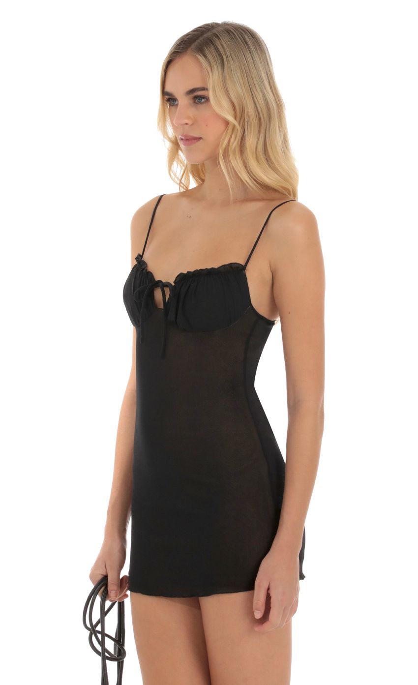 Picture Mesh Front Tie Dress in Black. Source: https://media-img.lucyinthesky.com/data/Oct23/850xAUTO/b0ab5323-ac94-4174-9fc9-46d93b817f85.jpg