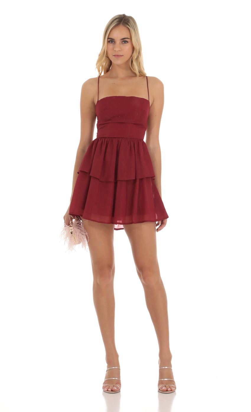 Picture Shimmer Lace Up Dress in Red. Source: https://media-img.lucyinthesky.com/data/Oct23/850xAUTO/b4b25d52-7220-40b8-8962-8d8da370cac6.jpg