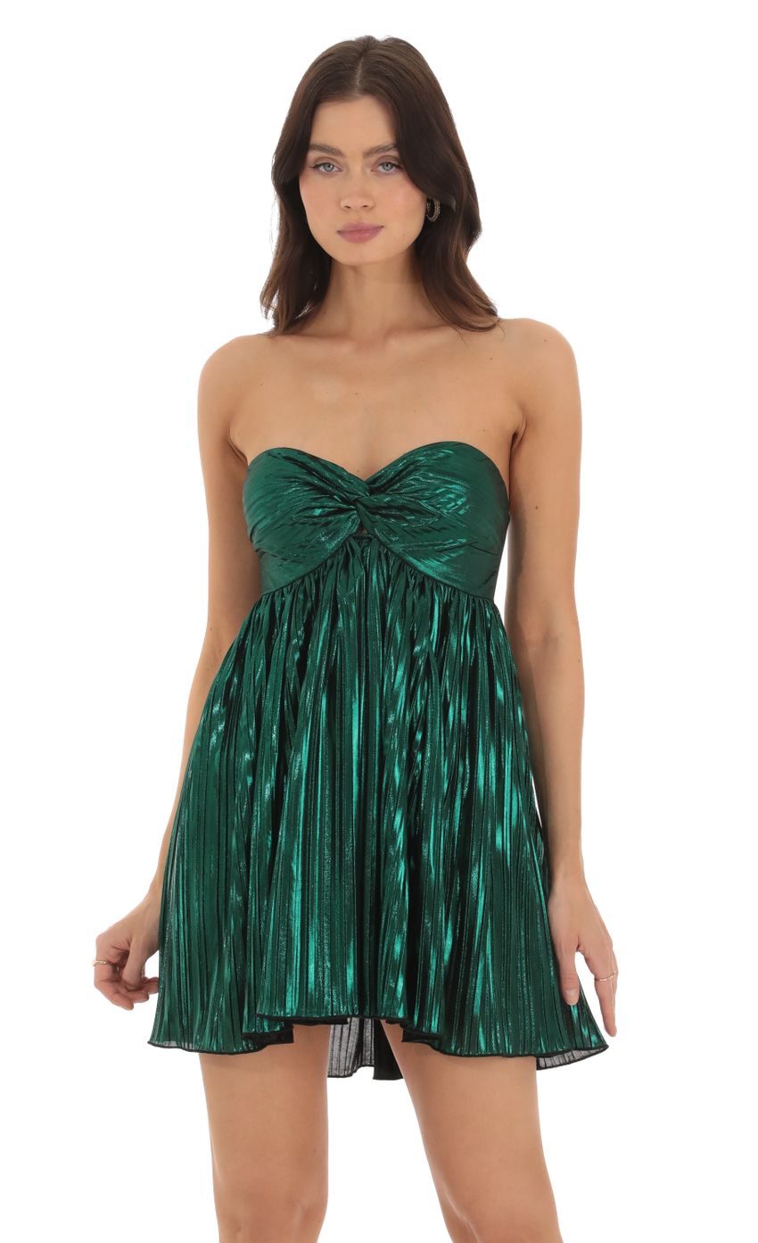 Picture Metallic Babydoll Dress in Green. Source: https://media-img.lucyinthesky.com/data/Oct23/850xAUTO/b925fa0c-e9d5-4d24-9dd2-47dc07a61343.jpg