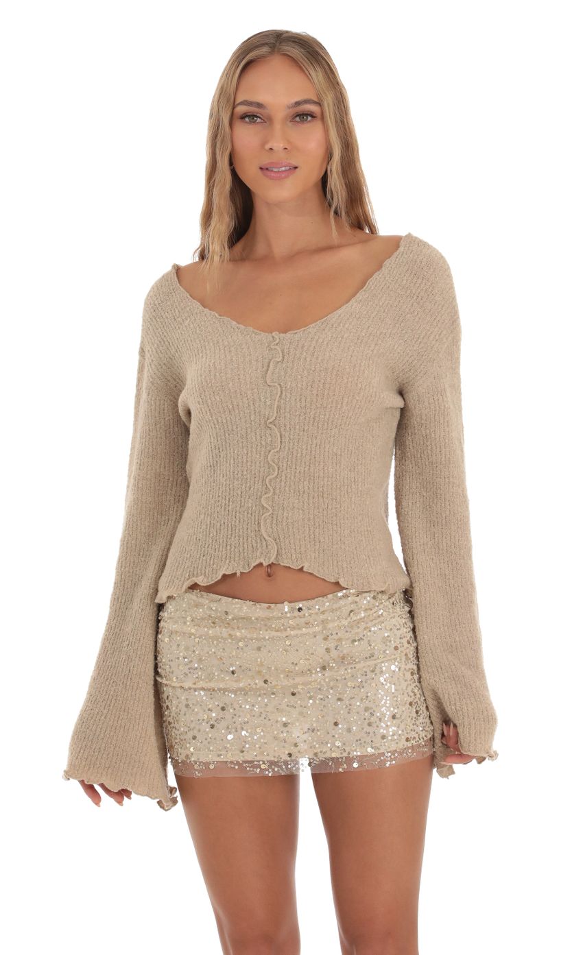 Picture Bell Sleeve Jumper in Taupe. Source: https://media-img.lucyinthesky.com/data/Oct23/850xAUTO/c3ae652b-f311-4556-9ce7-8f7b9361027a.jpg