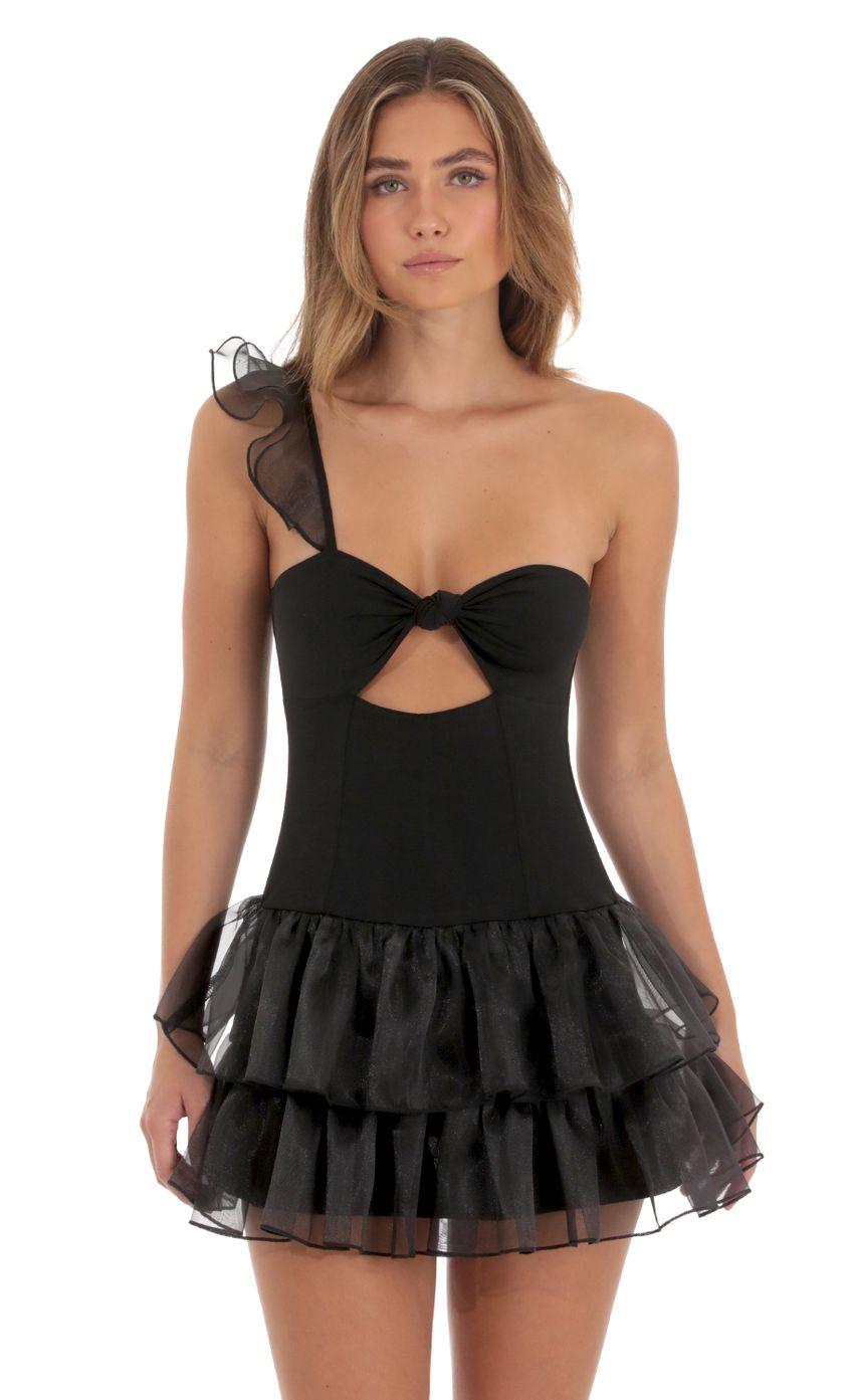 Picture One Shoulder Ruffle Dress in Black. Source: https://media-img.lucyinthesky.com/data/Oct23/850xAUTO/c5505ccf-5240-4301-8bea-b21300d944ca.jpg