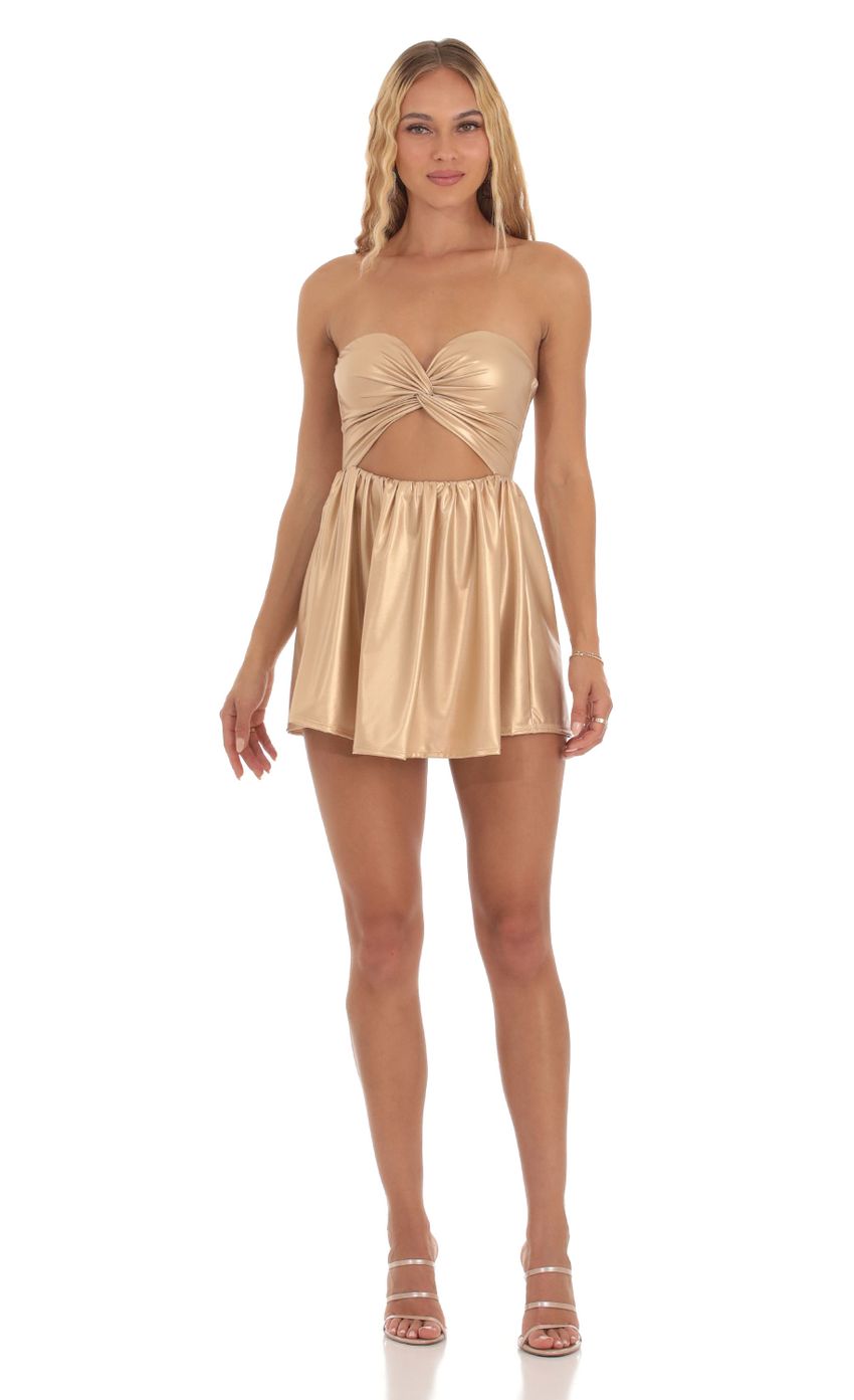 Product image for Akemi Metallic Cutout Fit and Flare Dress in Gold