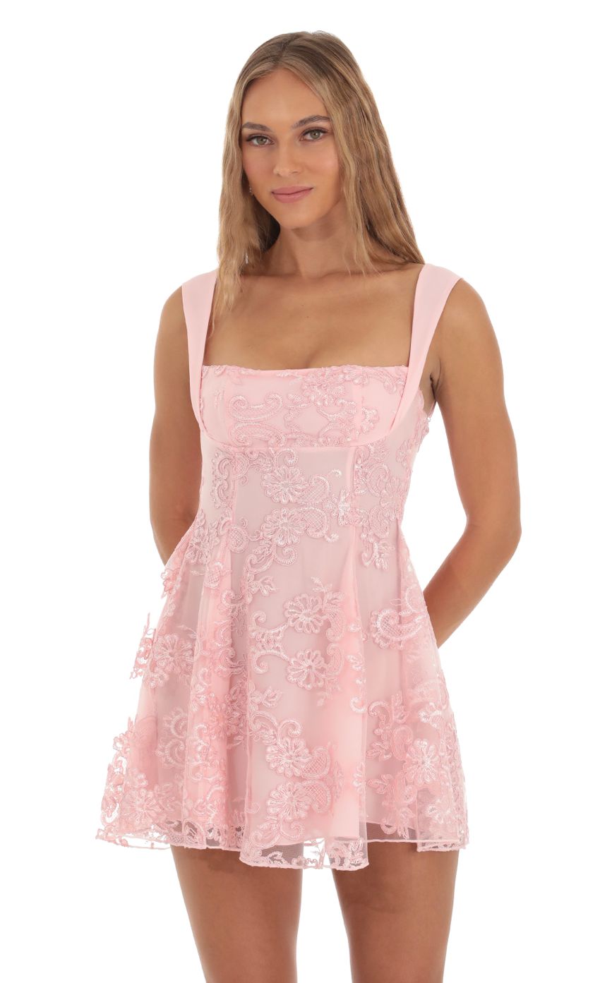 Picture Floral Fit and Flare Dress in Pink. Source: https://media-img.lucyinthesky.com/data/Oct23/850xAUTO/d79aa693-5594-4d9f-8590-ddad0e6d875d.jpg