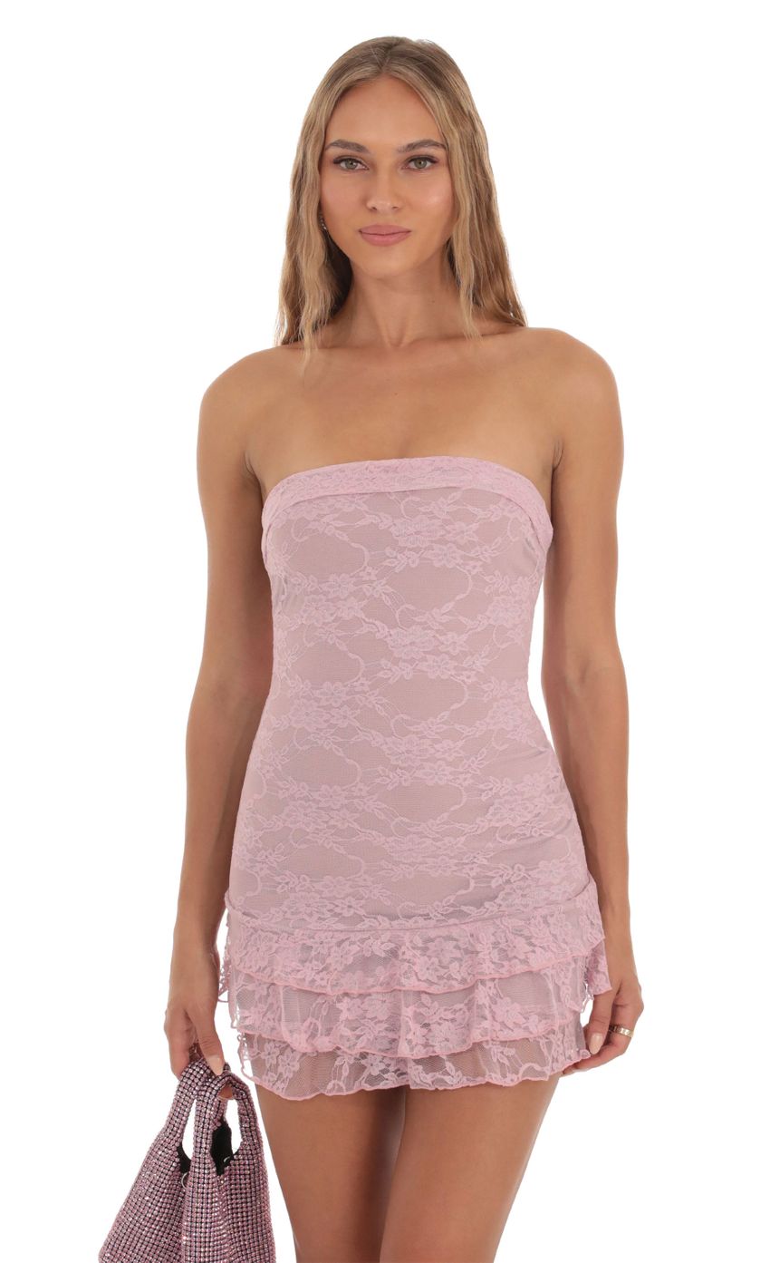 Picture Lace Mini Dress in Pink. Source: https://media-img.lucyinthesky.com/data/Oct23/850xAUTO/df6d03e2-34ff-4dac-93f9-35eafa1450ed.jpg