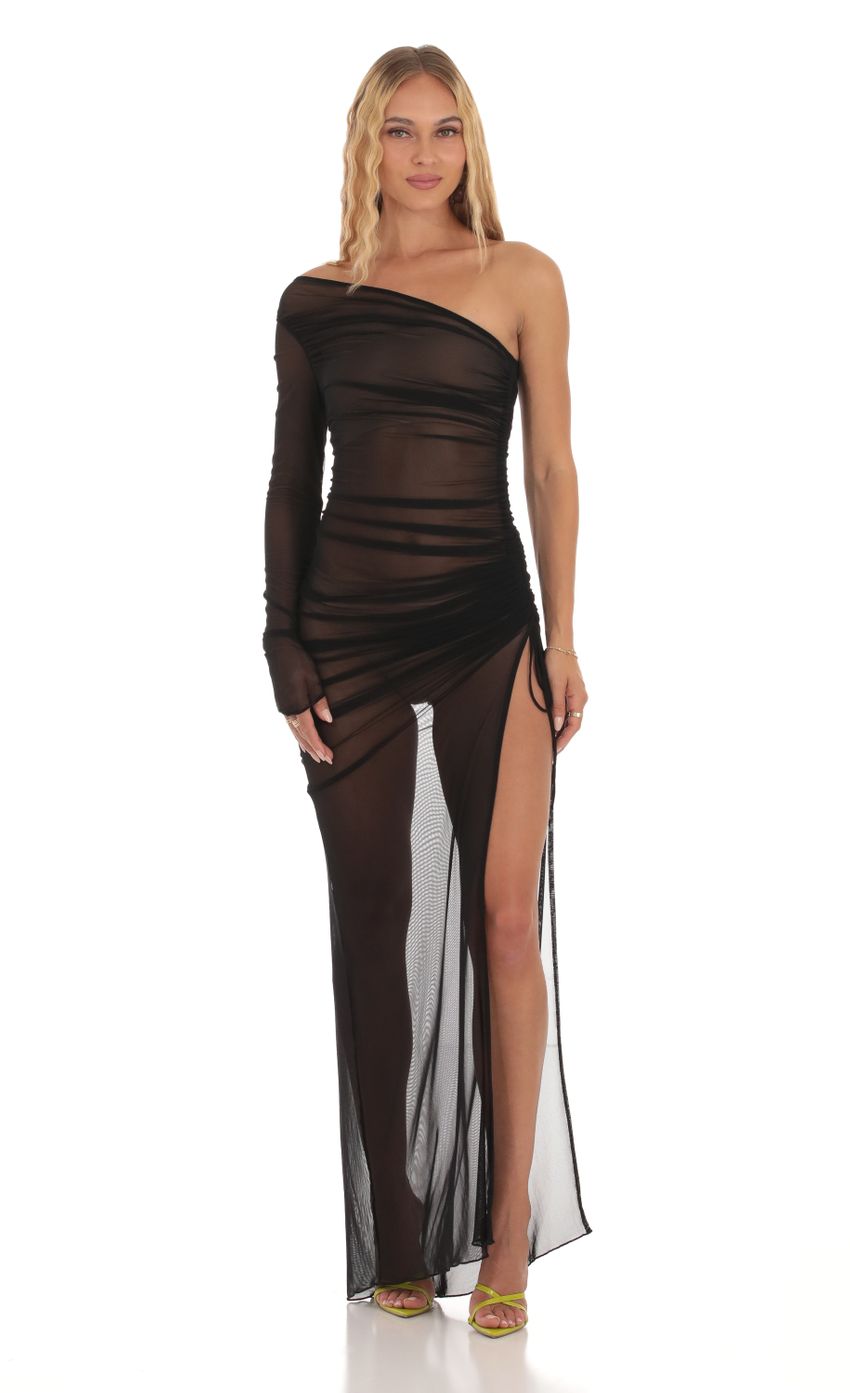 Picture Mesh One Shoulder Dress in Black. Source: https://media-img.lucyinthesky.com/data/Oct23/850xAUTO/e27fd52d-a18e-4254-9c12-be903c1c01b9.jpg