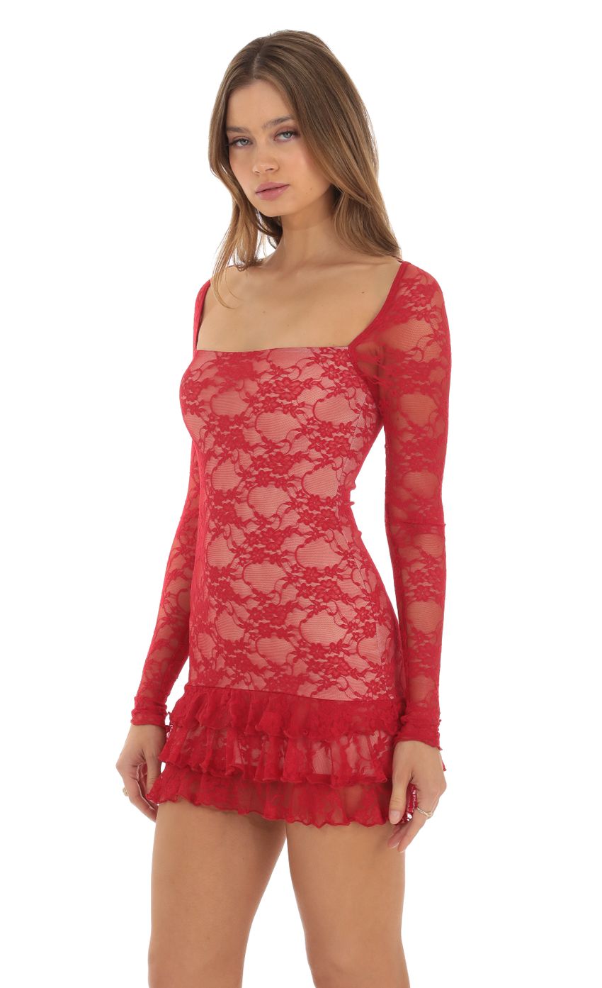 Picture Lace Ruffle Dress in Red. Source: https://media-img.lucyinthesky.com/data/Oct23/850xAUTO/e2fbc9f0-e0d5-4da6-b6c1-801f5292e365.jpg