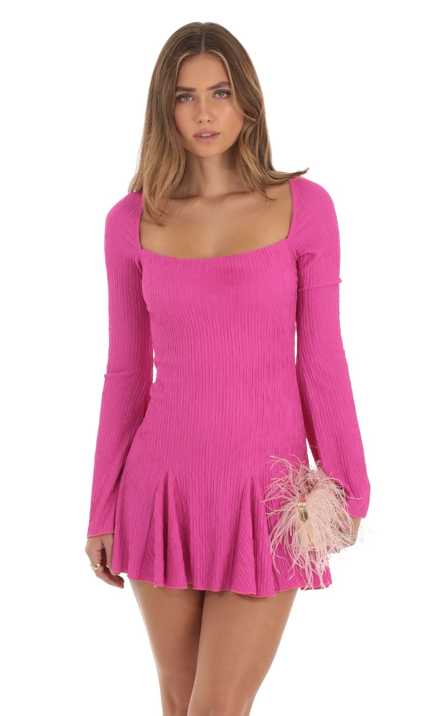 Picture Long Sleeve Flare Dress in Pink. Source: https://media-img.lucyinthesky.com/data/Oct23/850xAUTO/e58537fa-232c-4534-8c5b-51db27a1030f.jpg