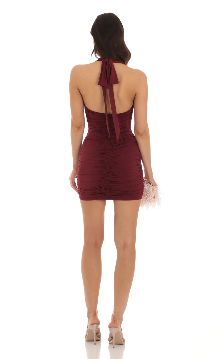 Picture Ruched Bodycon Dress in Burgundy. Source: https://media-img.lucyinthesky.com/data/Oct23/850xAUTO/f024bd3a-8b9d-4503-bcbe-23dcd9f6a19f.jpg