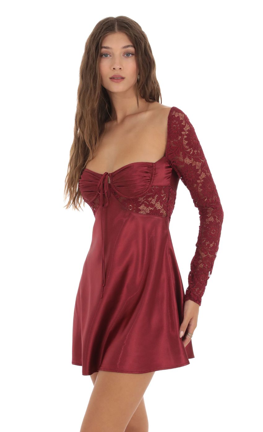 Picture Shimmer Lace Satin Dress in Burgundy. Source: https://media-img.lucyinthesky.com/data/Oct23/850xAUTO/f2b02760-6d4d-4a0a-b8e8-d17dc932ab15.jpg