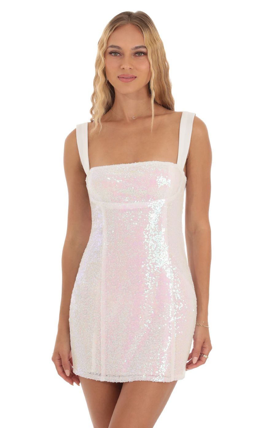 Picture Iridescent Sequin Dress in White. Source: https://media-img.lucyinthesky.com/data/Oct23/850xAUTO/fc3301be-caa2-4234-b1c1-3c010acf231d.jpg