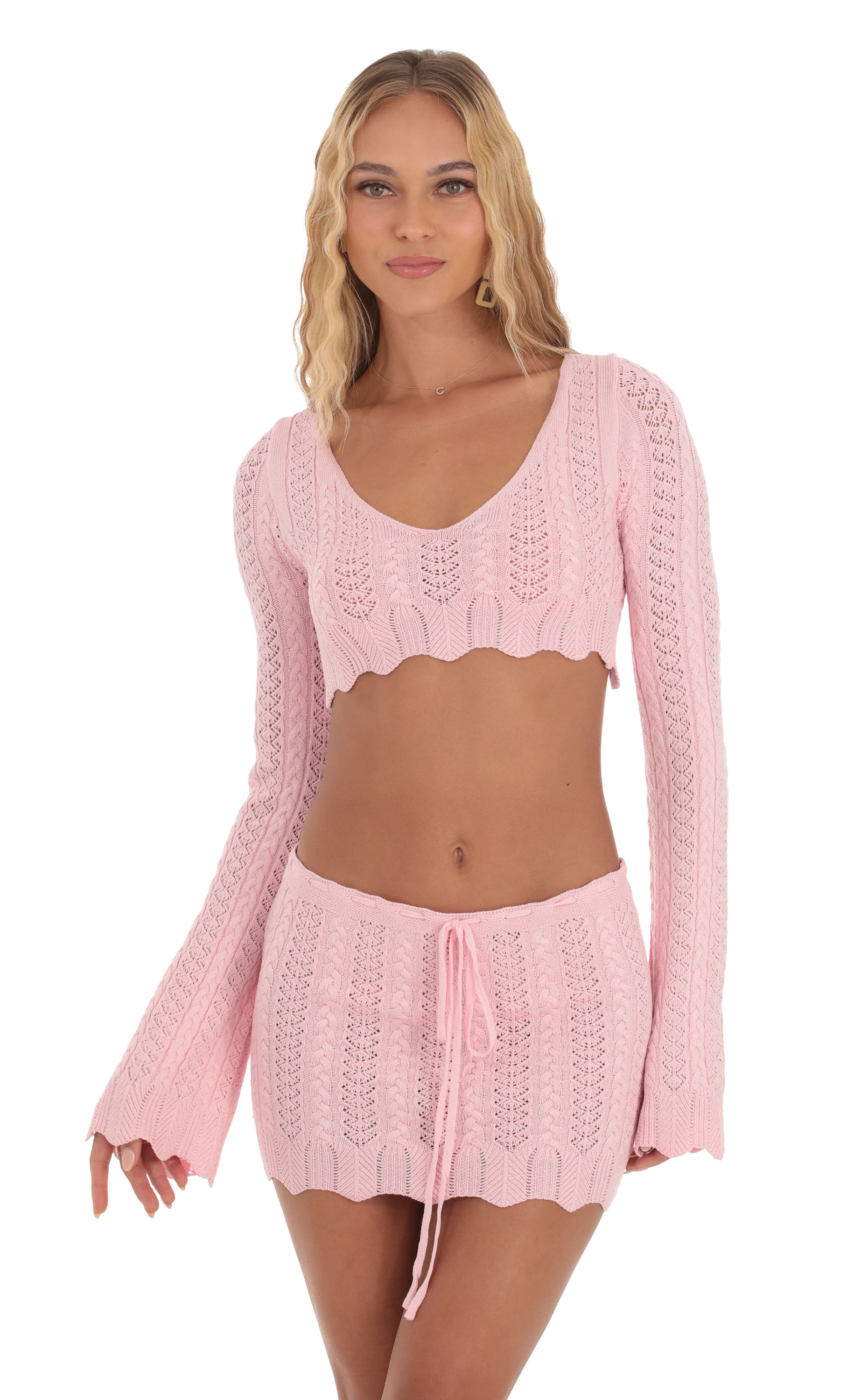 Crochet Two Piece Set in Pink