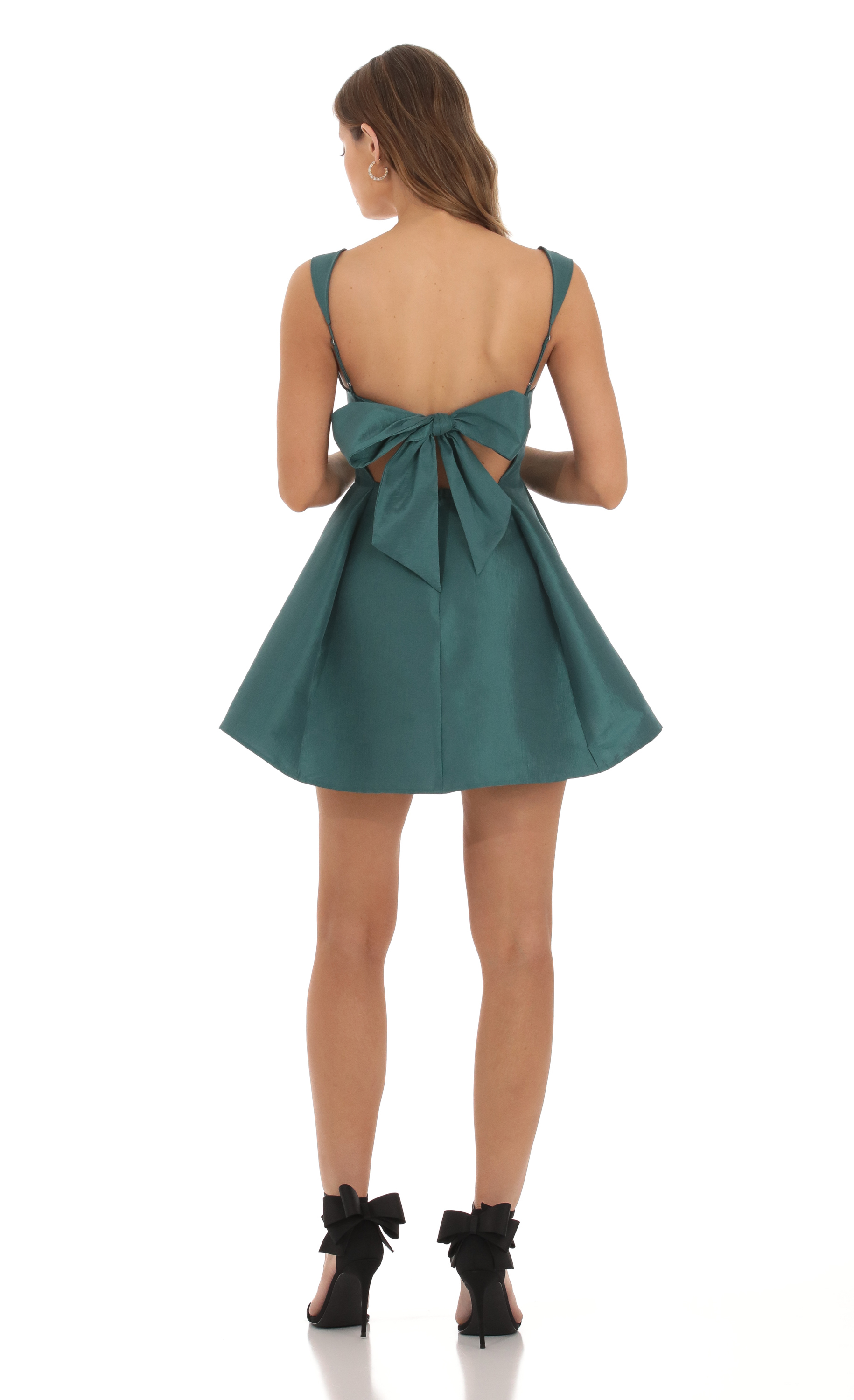 Foxie Taffeta Fit and Flare Dress in Teal