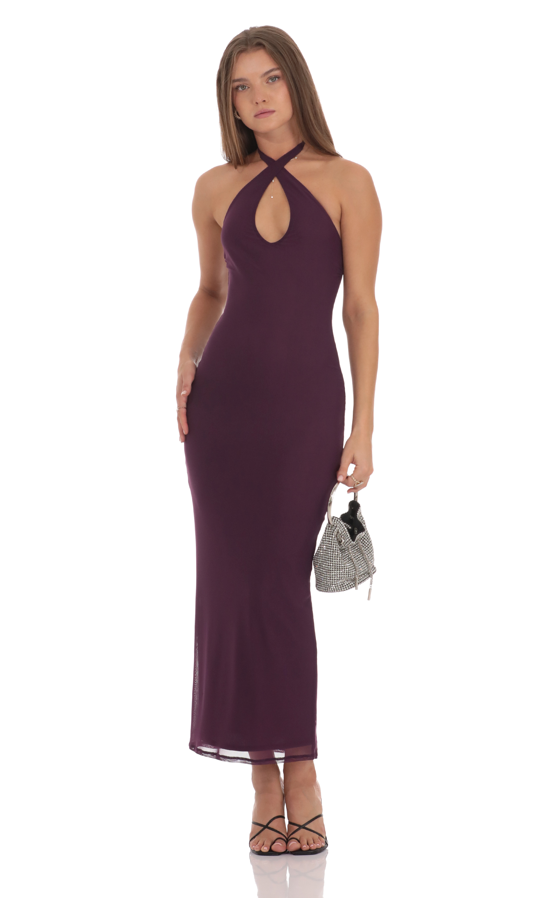 Halter Bodycon Maxi Dress in Purple