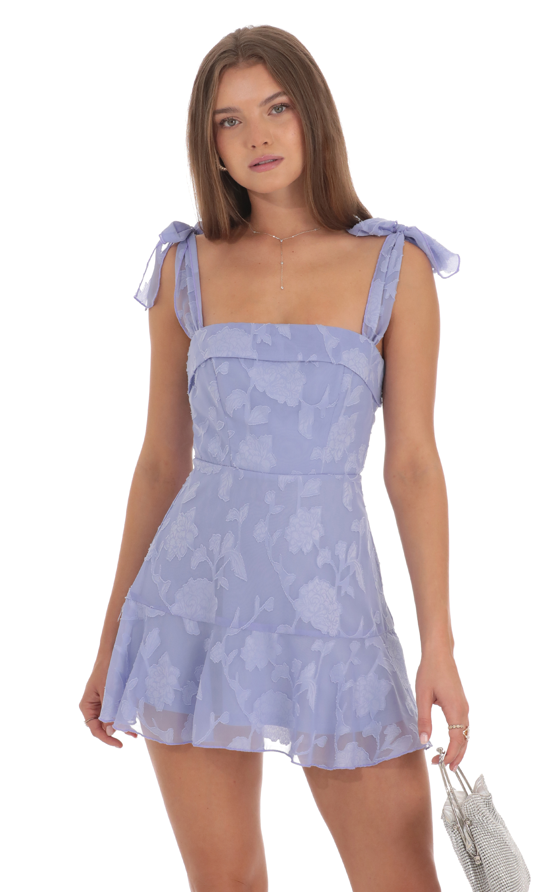 Textured Floral A-line Dress in Periwinkle