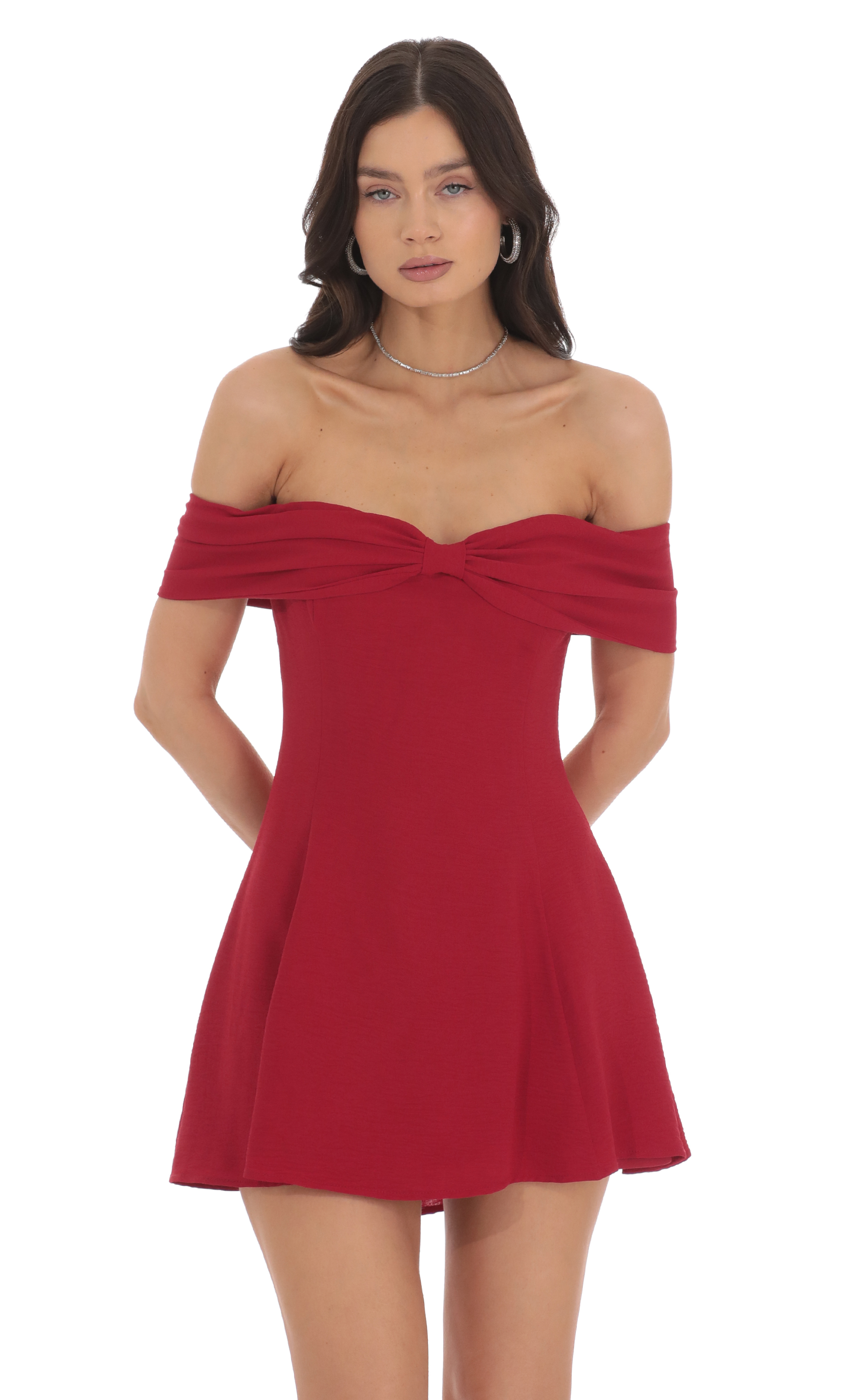 Front Bow Off Shoulder Dress in Red