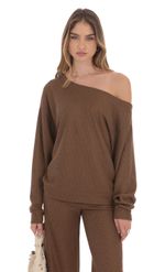 Picture of Off Shoulder Knit Oversized Jumper in Brown