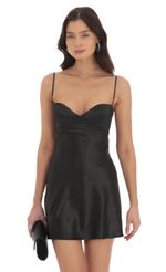 Picture Satin Sweetheart Neck Dress in Black. Source: https://media-img.lucyinthesky.com/data/Oct24/150xAUTO/671c9ba9-9d55-4fee-85a8-b2650f156704.jpg